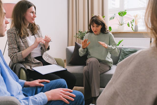 Expectant parents at a group antenatal class
